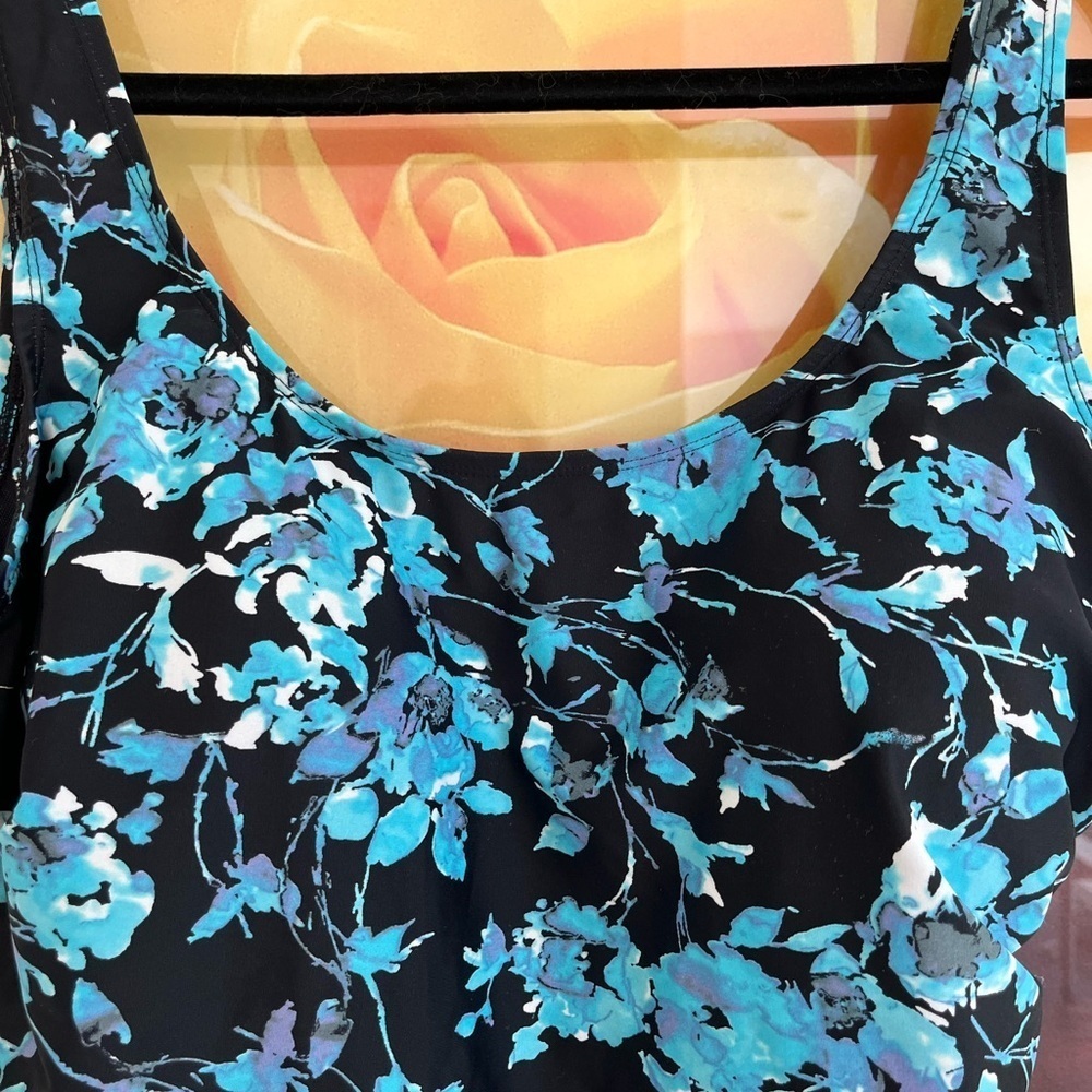 Swimsuits For All Black and Blue Floral One Piece and Sarong - Picture 3 of 10
